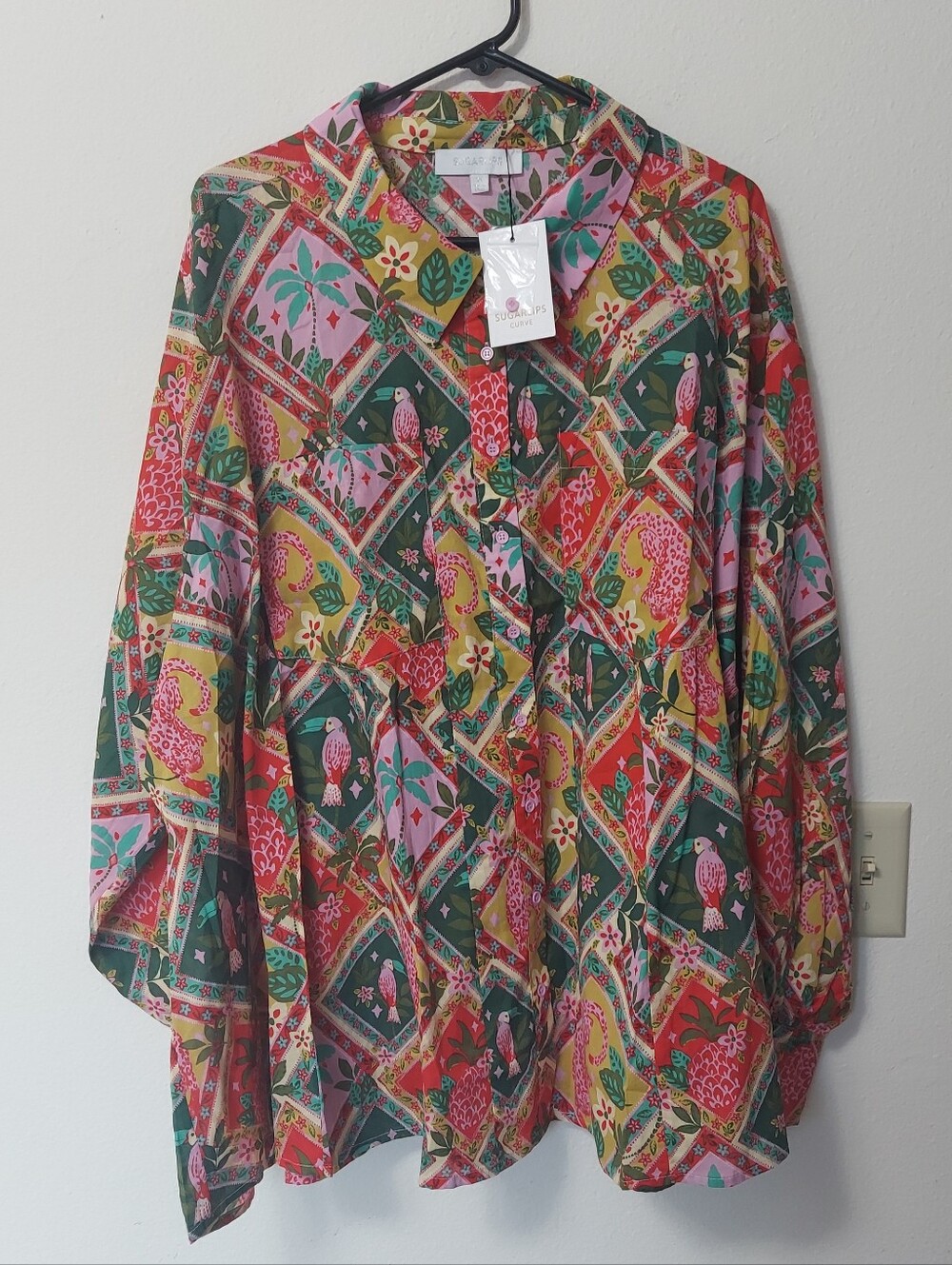 NWT Sugarlips Curve Woman's Plus Size Button Down  Shirt Size 3X